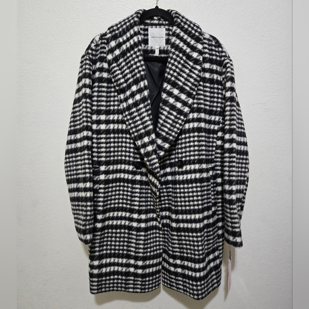 AVEC LES FILLES Black White Houndstooth Plaid Women's Coat Size Large NWT